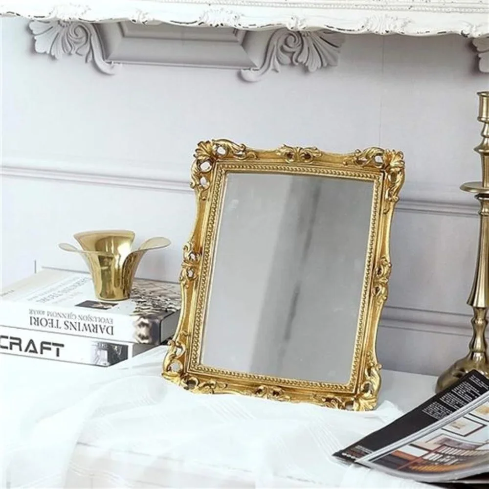 Vintage 11 x 9.5 inch Decorative Mirror, Wall Mounted & Tabletop Makeup Mirror
